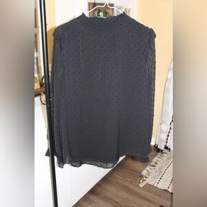 Black Swiss Dot Mock Neck Blouse 🖤